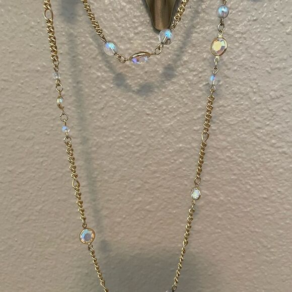 Kirks Folly Crystal Iridescent 36 inch Vintage Gold Tone Stunning Chain - Picture 5 of 16